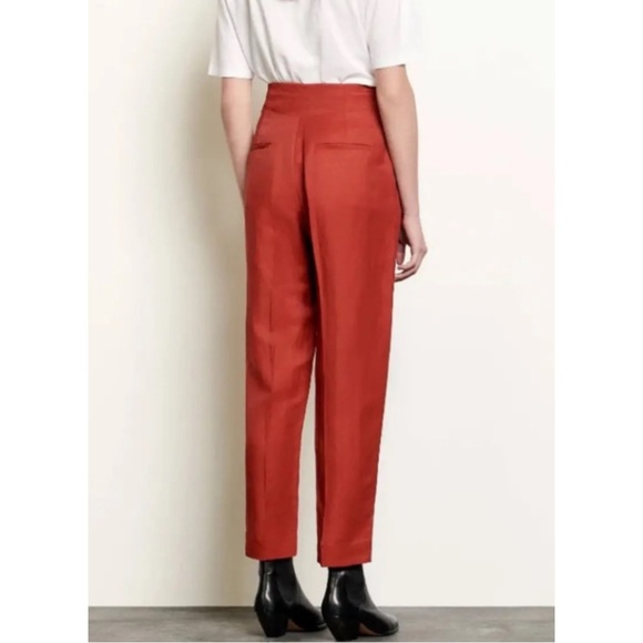 SANDRO | NWOT $290 Zip Front Pleated Trousers in Terracotta, Size FR 42/US 10 - Picture 2 of 11